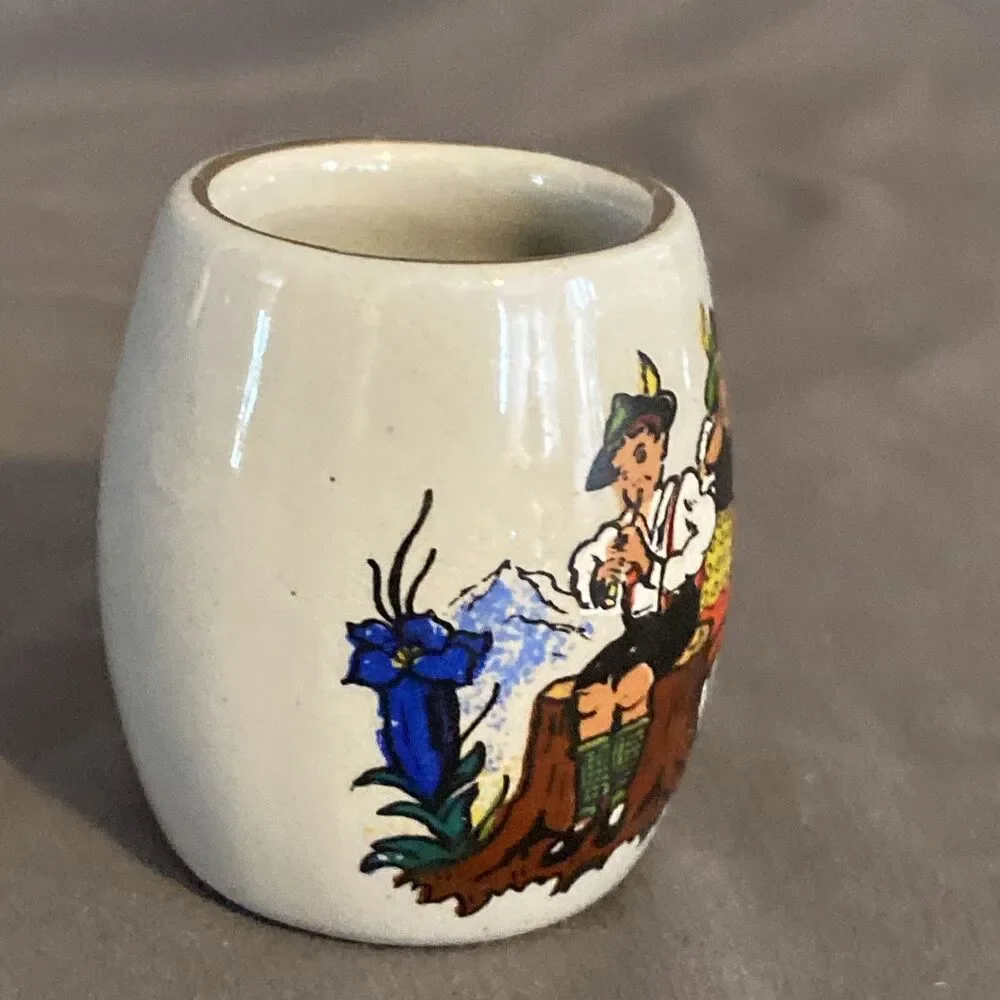 West Germany Stoneware Shot Glass Stein Mug With Handle Miniature Vintage Flute